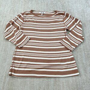 Three Dots 3/4 Sleeve Stripe Knit Top L